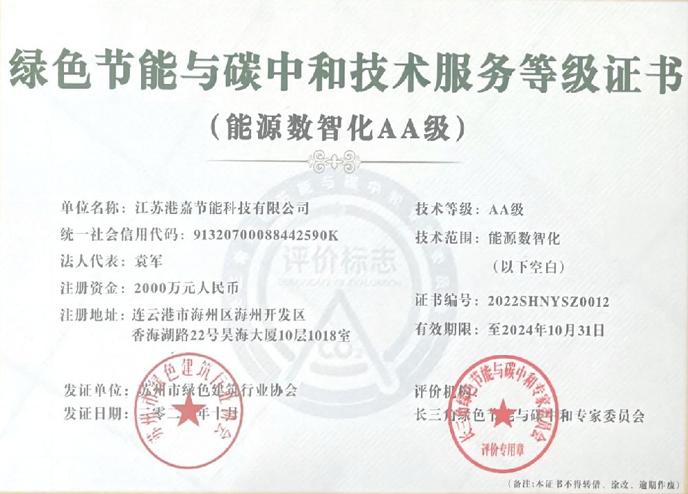 绿色节能与碳中和技术服务等级证书